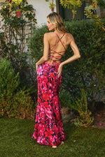 VESTIDO SATIN FIUSHA AZUL MNO FLORES