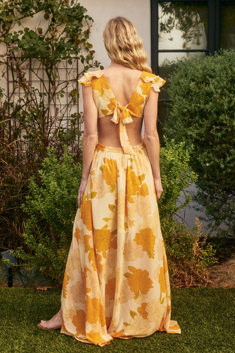 VESTIDO CUT OUT FLORES AMARILLO