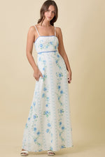 VESTIDO BLANCO FLORES AZUL Y VERDE
