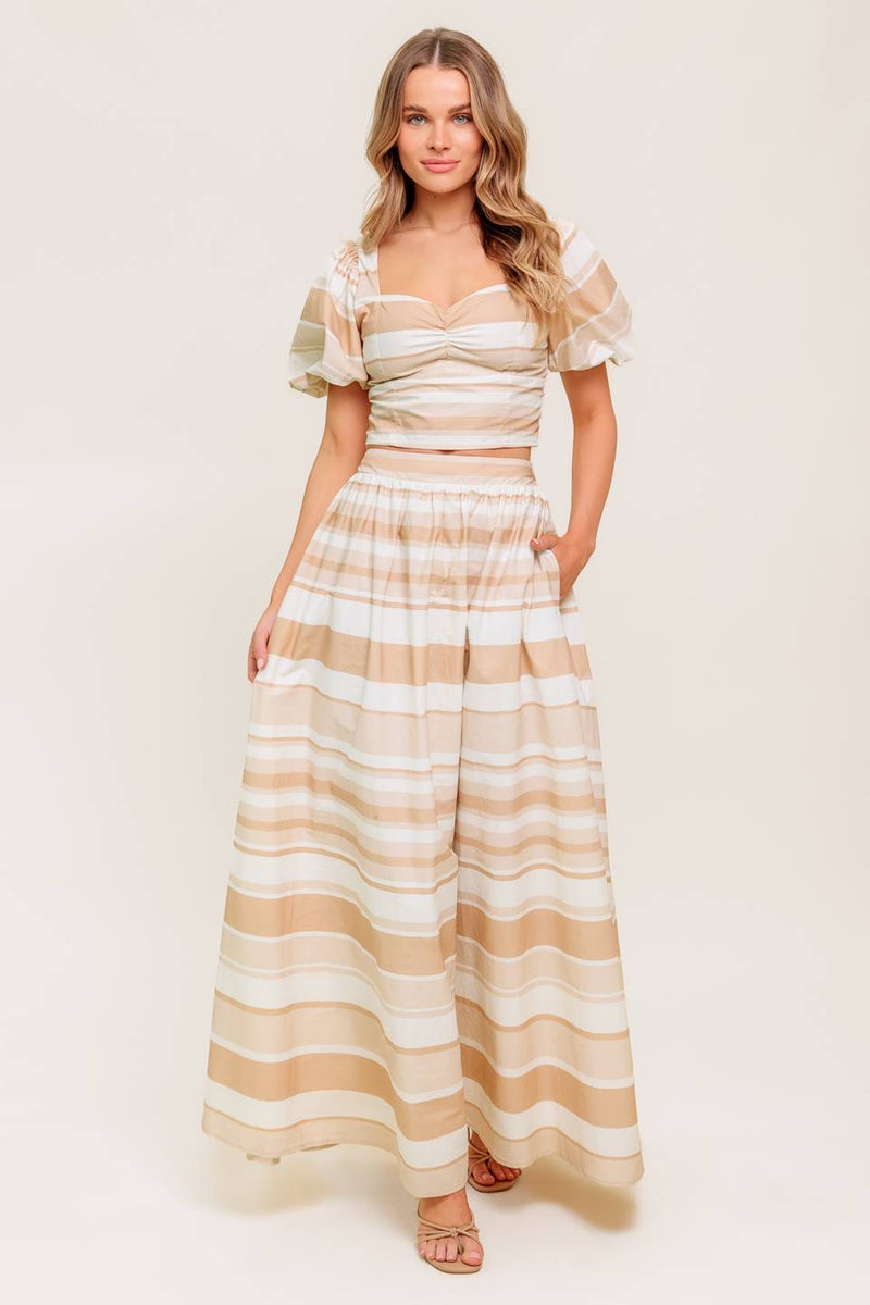 SET FALDA BEIGE BLANCO