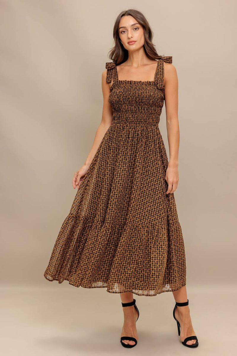 VESTIDO CUADRITOS CAMEL