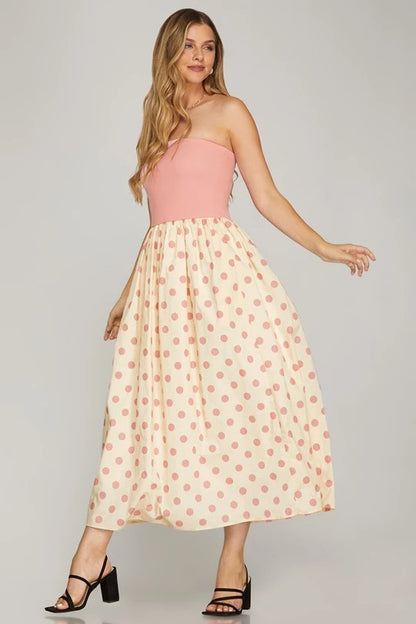VESTIDO POLKADOTS ROSA BCO