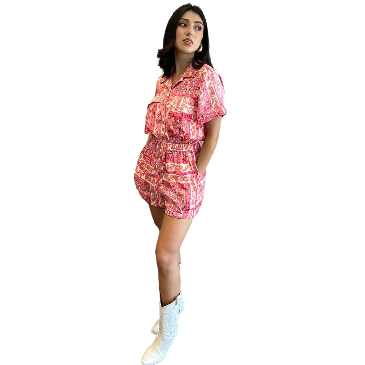 ROMPER SATIN ROSA MULTICOLOR