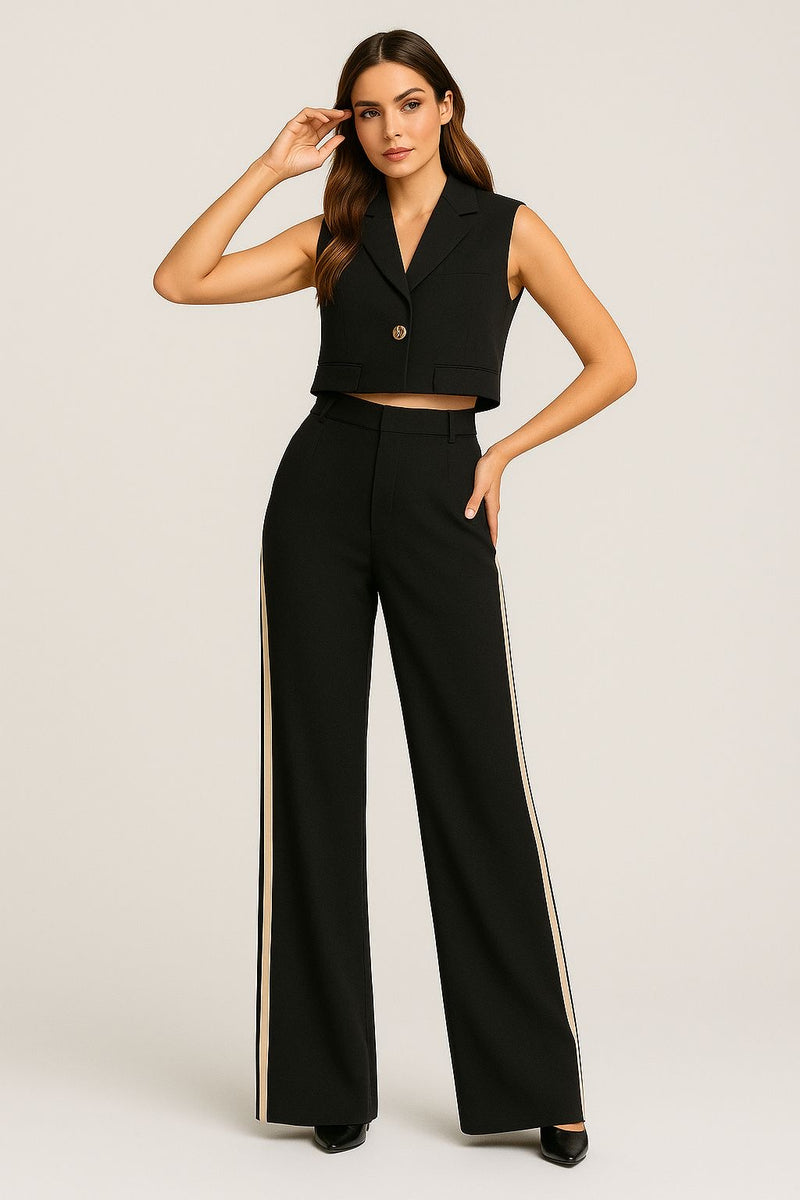 SET NEGRO CHALECO PANTALÓN