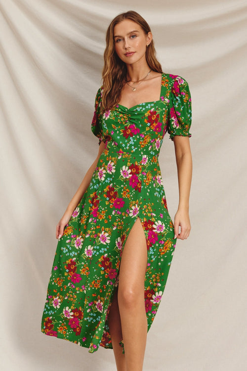 VESTIDO VERDE FLORES