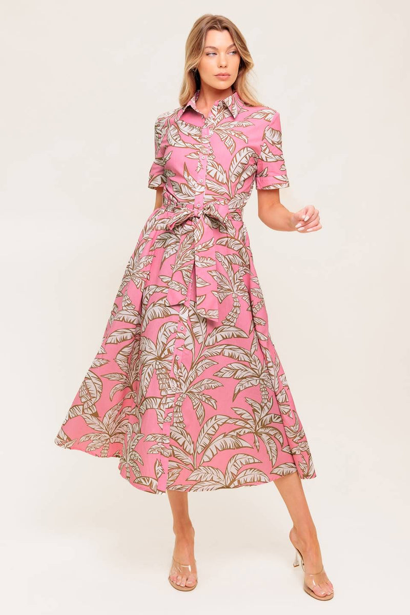 VESTIDO ROSA HOJAS