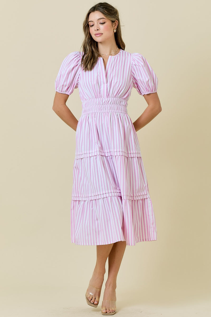 VESTIDO RAYAS BLANCO ROSA