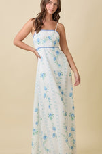 VESTIDO BLANCO FLORES AZUL Y VERDE