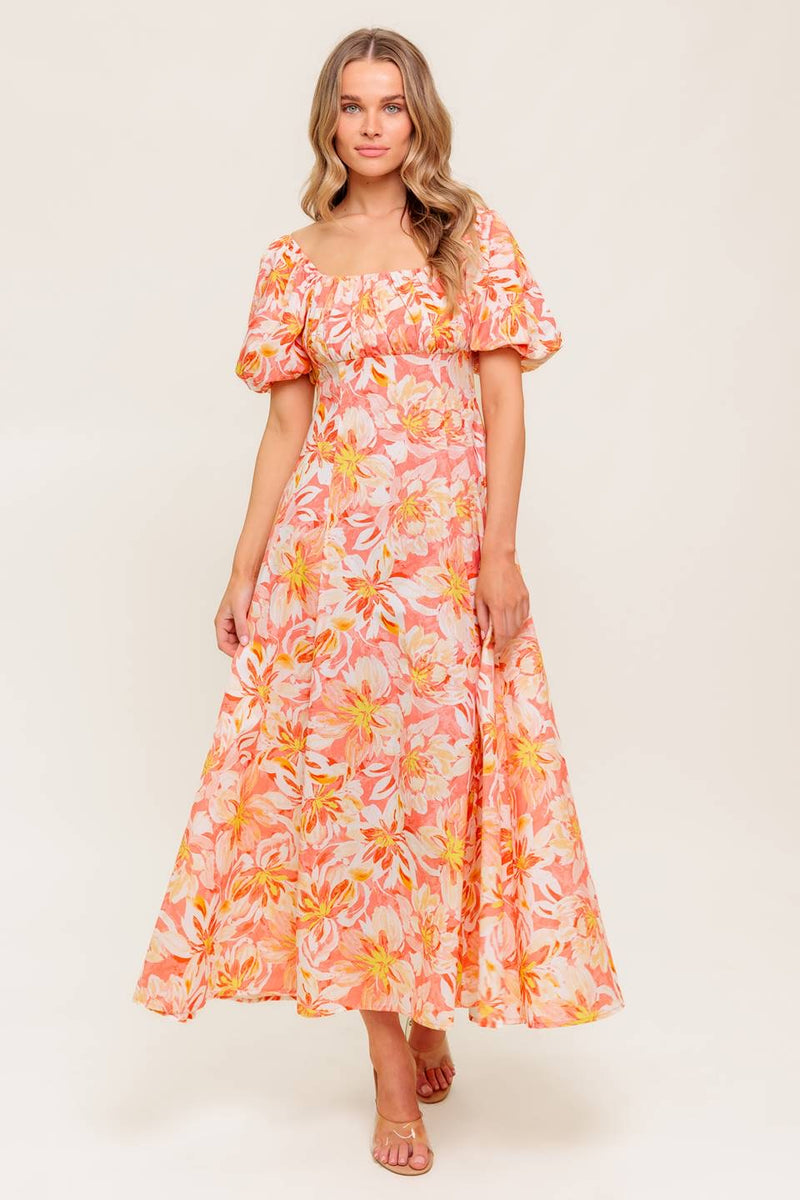 VESTIDO FLORES NARANJA