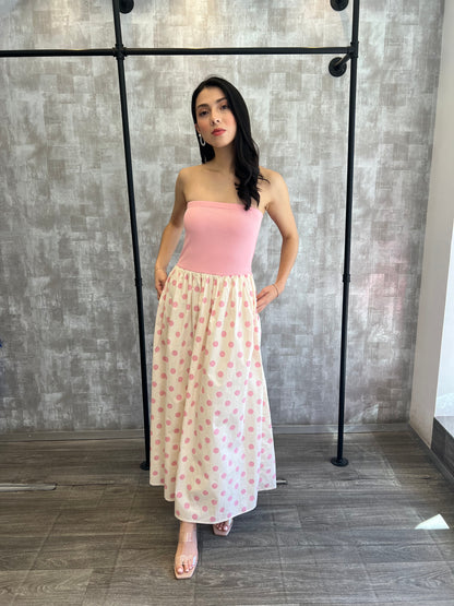 VESTIDO POLKADOTS ROSA BCO