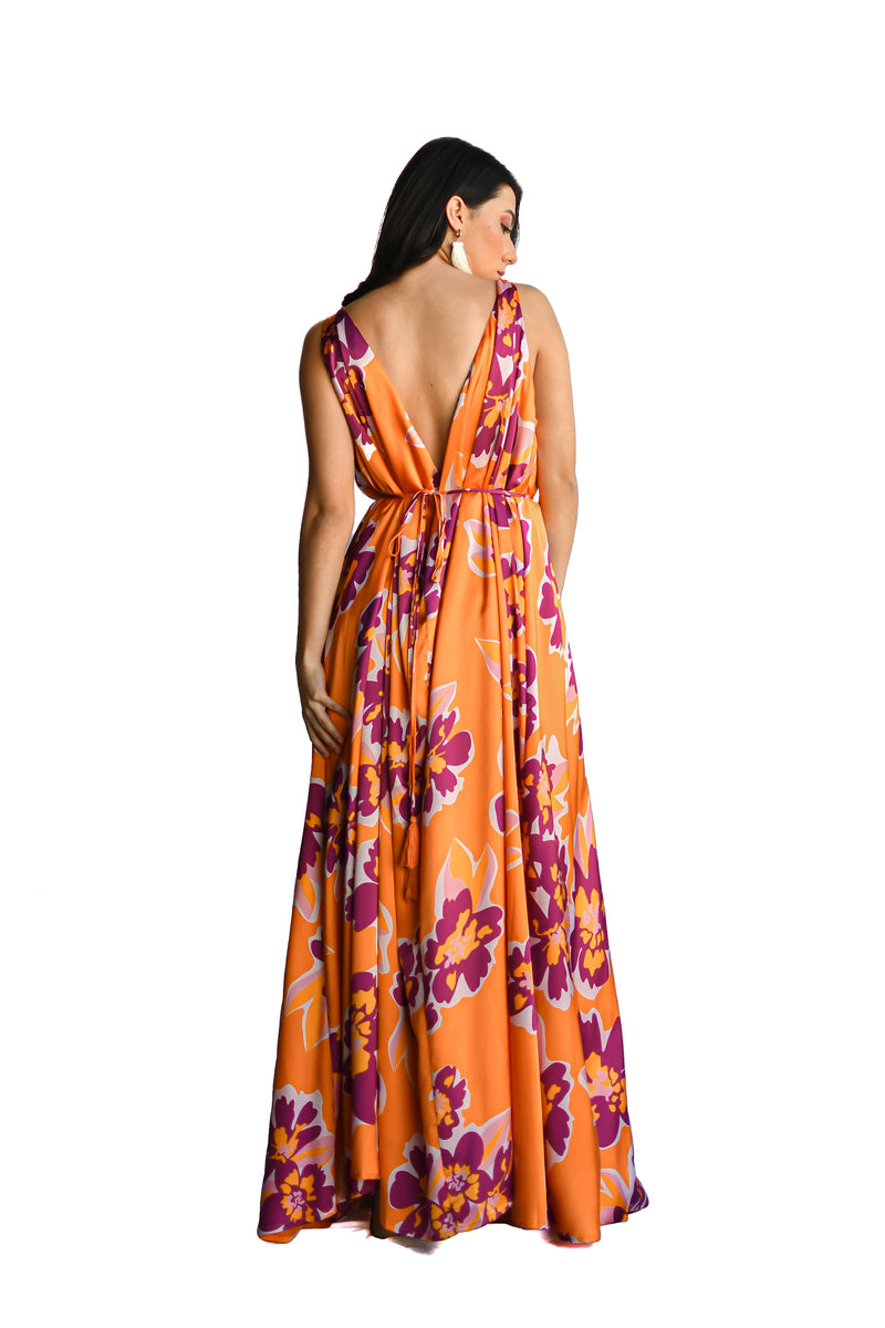 MAXI DRESS NARANJA FLORES