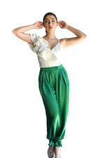 PANTALÓN SATIN VERDE CON AMARRE