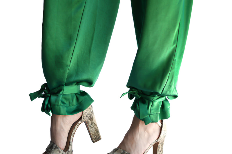 PANTALÓN SATIN VERDE CON AMARRE